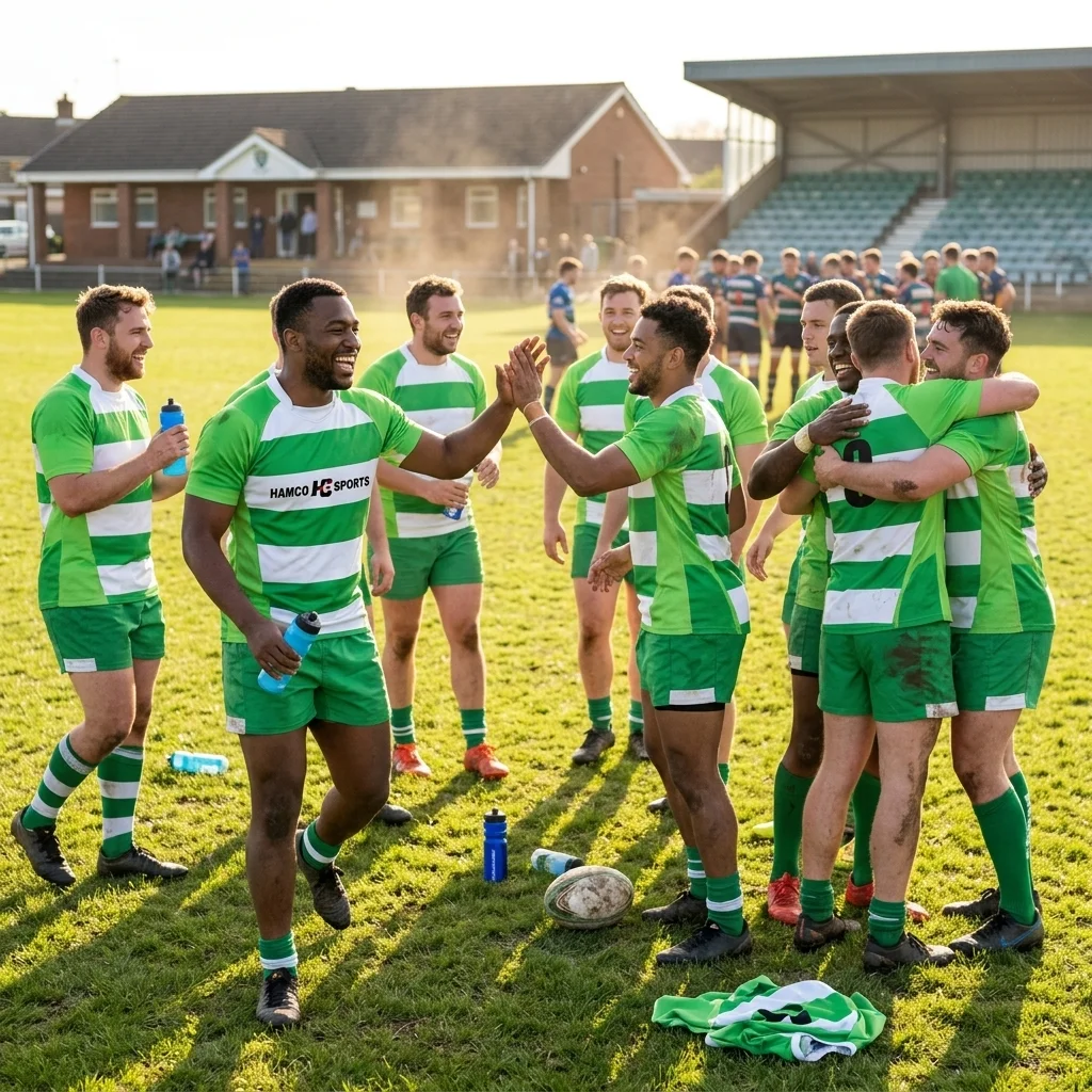 players wearing custom Hamco Sports jerseys representing their rugby team names on the field