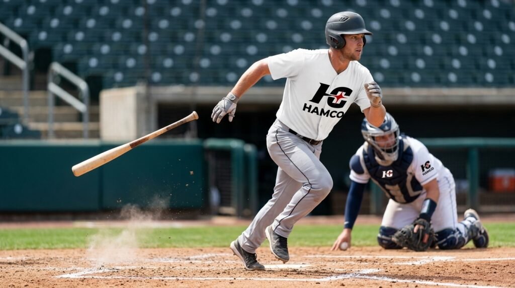 Batter sprinting to first base after a third strike not caught by the catcher