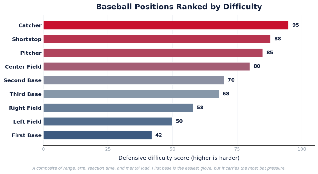 baseball positions ranked by difficulty