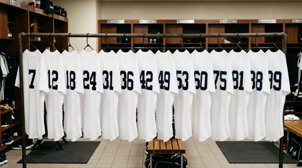 A full travel baseball roster of fourteen jerseys at the 1 to 24 pricing tier