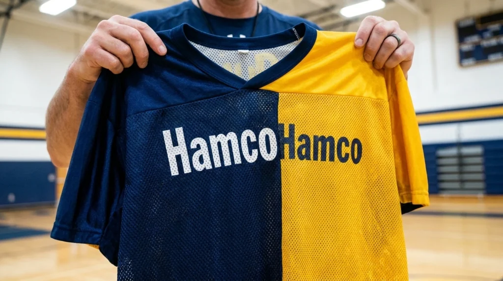 Reversible football practice jersey showing both colors for offense vs defense scrimmage splits