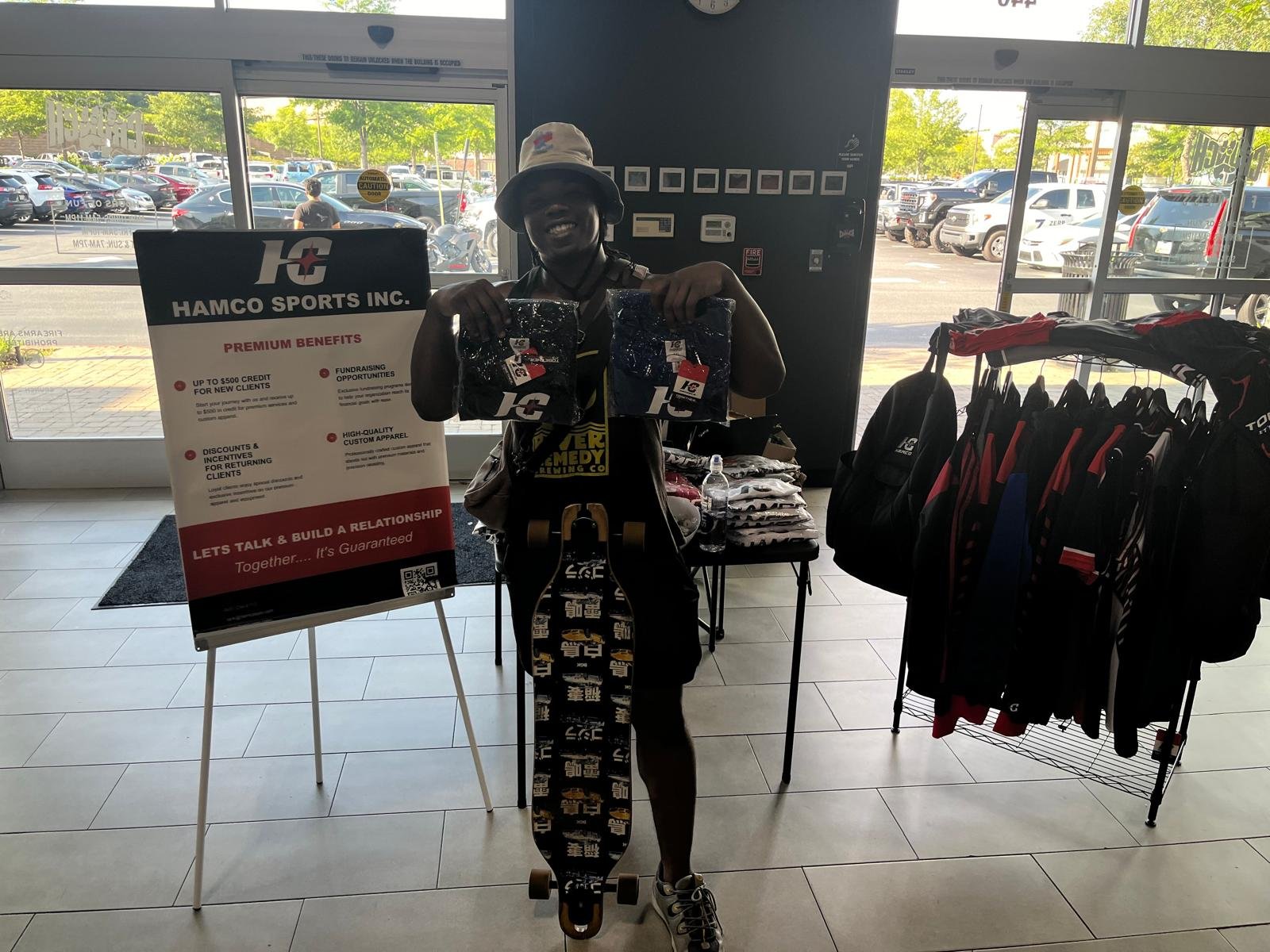 A supporter showing off custom Hamco gear.