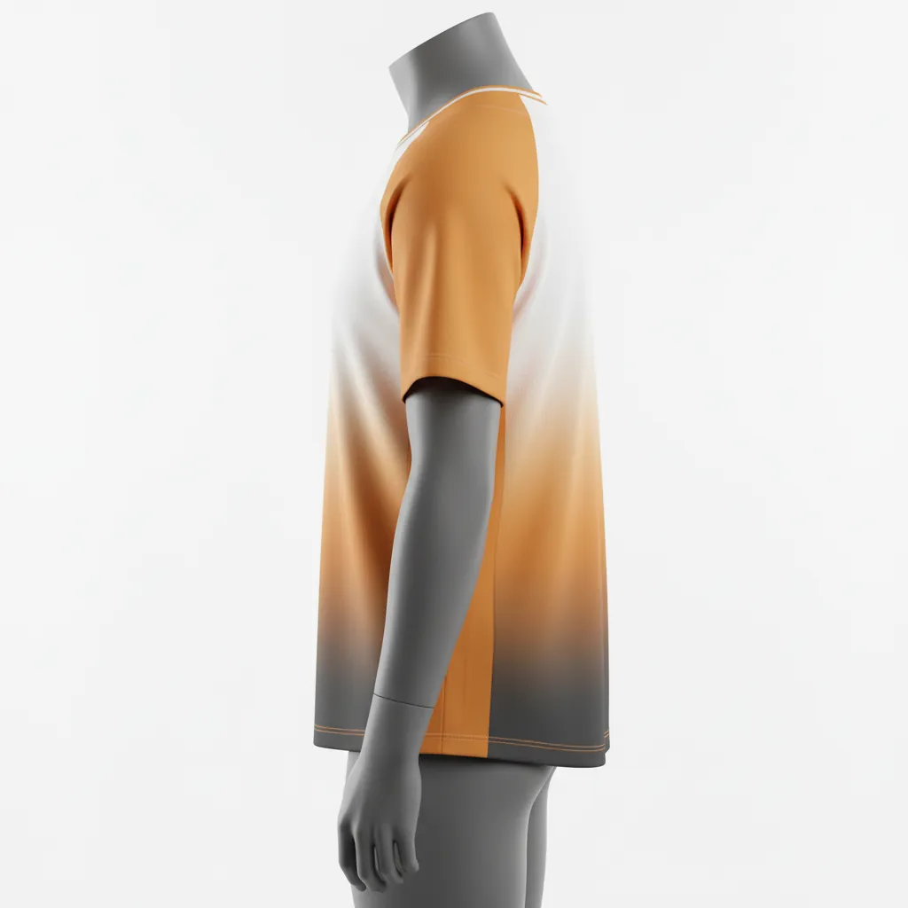 Custom Baseball 2 Button Baseball Jersey - White - 2 Button Henley Amber Charcoal Sunset Gradient Block - Side View - HAMCO Sports Inc.