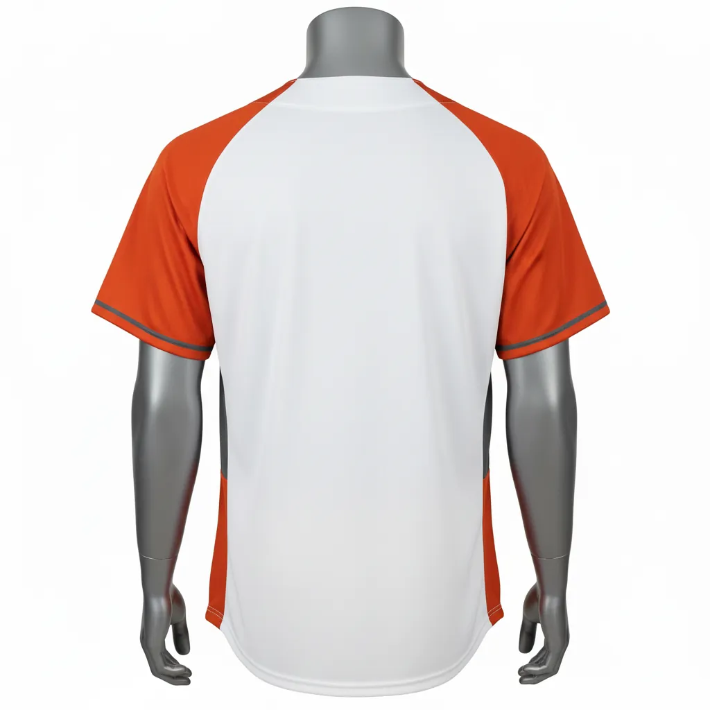 Custom Baseball 2 Button Baseball Jersey - White, Burnt, Orange... - 2 Button Henley Side Panel Block Script - Back View - HAMCO Sports Inc.
