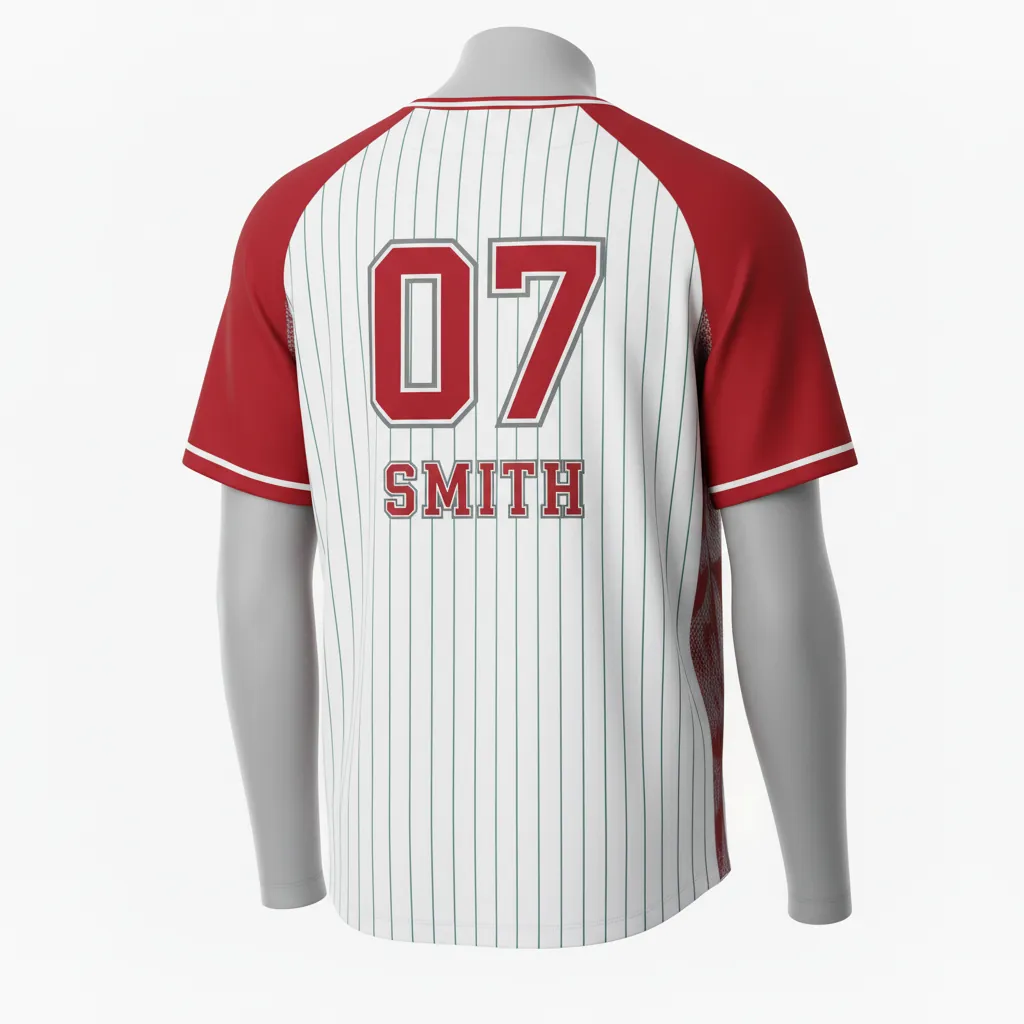 Custom Baseball 2 Button Baseball Jersey - White, Grey - 2 Button Henley Cardinal Mesh Pattern Script - Back View - HAMCO Sports Inc.