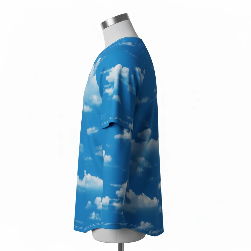 Custom Baseball 2 Button Baseball Jersey - White, White - 2 Button Henley Cerulean Sky Clouds Script - Side View - HAMCO Sports Inc.