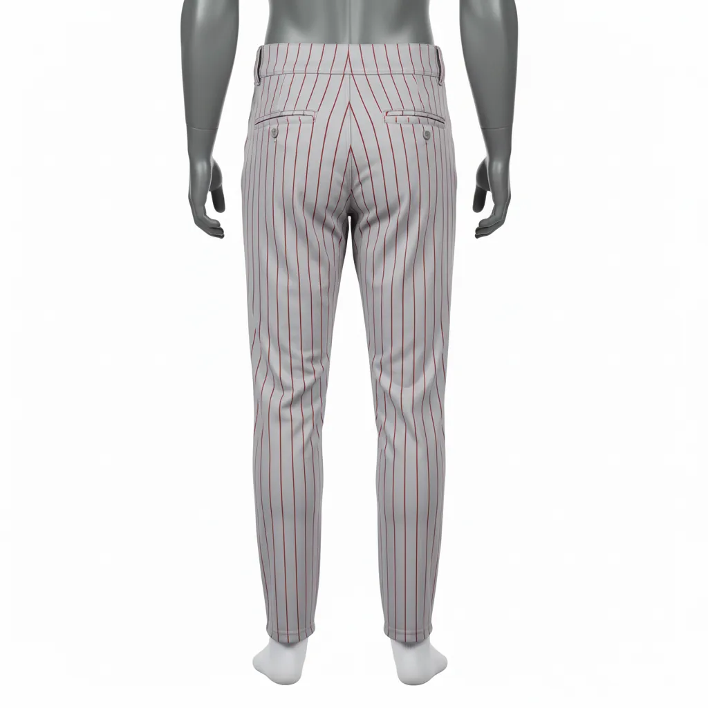 Custom Baseball Ankle Length Baseball Pant - Gray - Ankle Length Pant Cardinal Pinstripe - Back View - HAMCO Sports Inc.