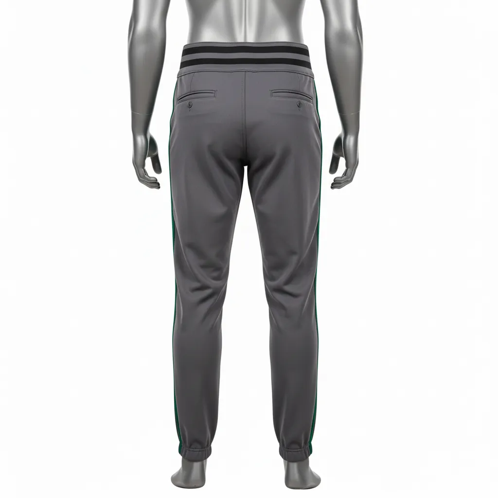 Custom Baseball Ankle Length Baseball Pant - Gray, Green - Ankle Length Pant Forest Double Piped - Back View - HAMCO Sports Inc.