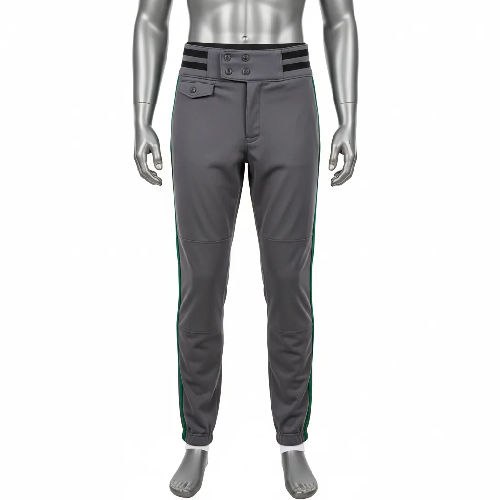 Custom Baseball Ankle Length Baseball Pant - Gray, Green - Ankle Length Pant Forest Double Piped - Front View - HAMCO Sports Inc.