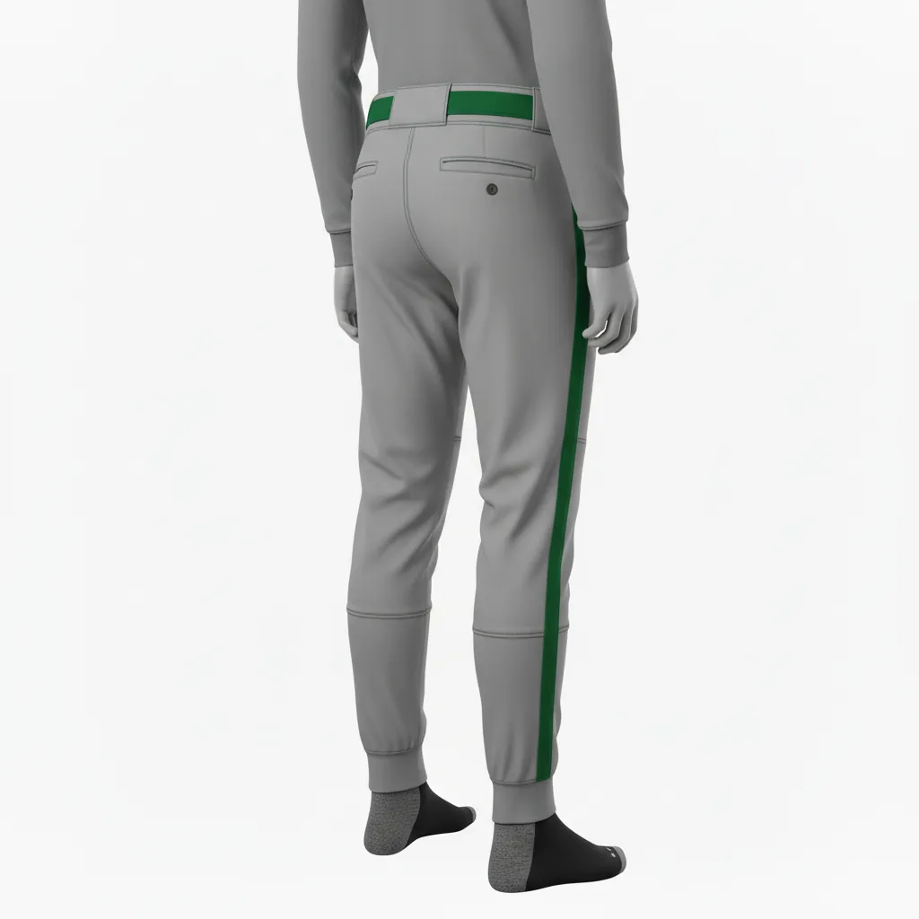 Custom Baseball Ankle Length Baseball Pant - Gray, Green - Ankle Length Pant Forest Single Piped - Back View - HAMCO Sports Inc.