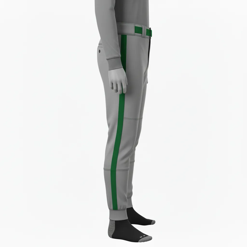 Custom Baseball Ankle Length Baseball Pant - Gray, Green - Ankle Length Pant Forest Single Piped - Front View - HAMCO Sports Inc.