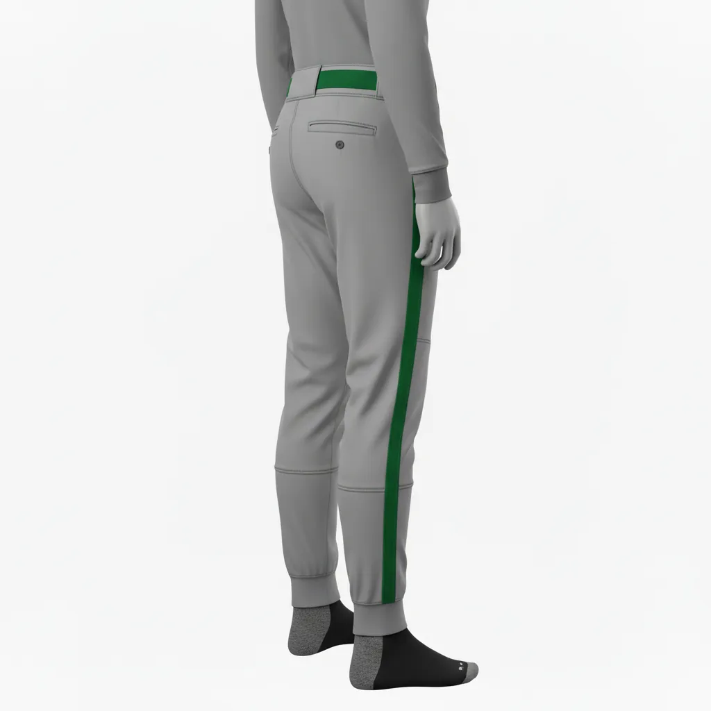 Custom Baseball Ankle Length Baseball Pant - Gray, Green - Ankle Length Pant Forest Single Piped - Side View - HAMCO Sports Inc.