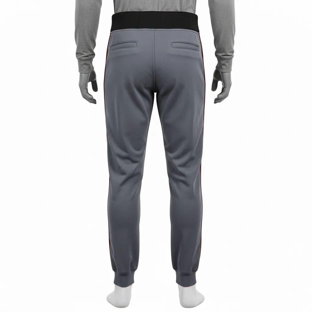 Custom Baseball Ankle Length Baseball Pant - Gray - Ankle Length Pant Maroon Double Piped - Back View - HAMCO Sports Inc.