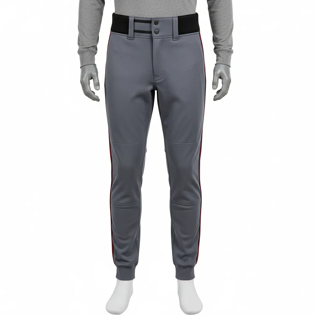 Custom Baseball Ankle Length Baseball Pant - Gray - Ankle Length Pant Maroon Double Piped - Front View - HAMCO Sports Inc.