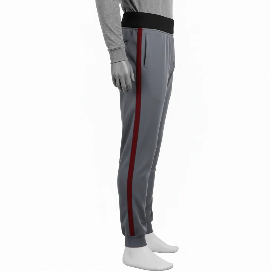 Custom Baseball Ankle Length Baseball Pant - Gray - Ankle Length Pant Maroon Double Piped - Side View - HAMCO Sports Inc.