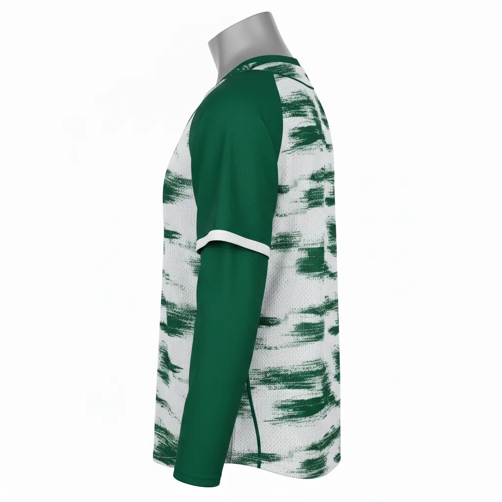 Custom Baseball Batting Practice Jersey - Green - Practice Jersey Full Mesh Forest Brush Strokes - Side View - HAMCO Sports Inc.