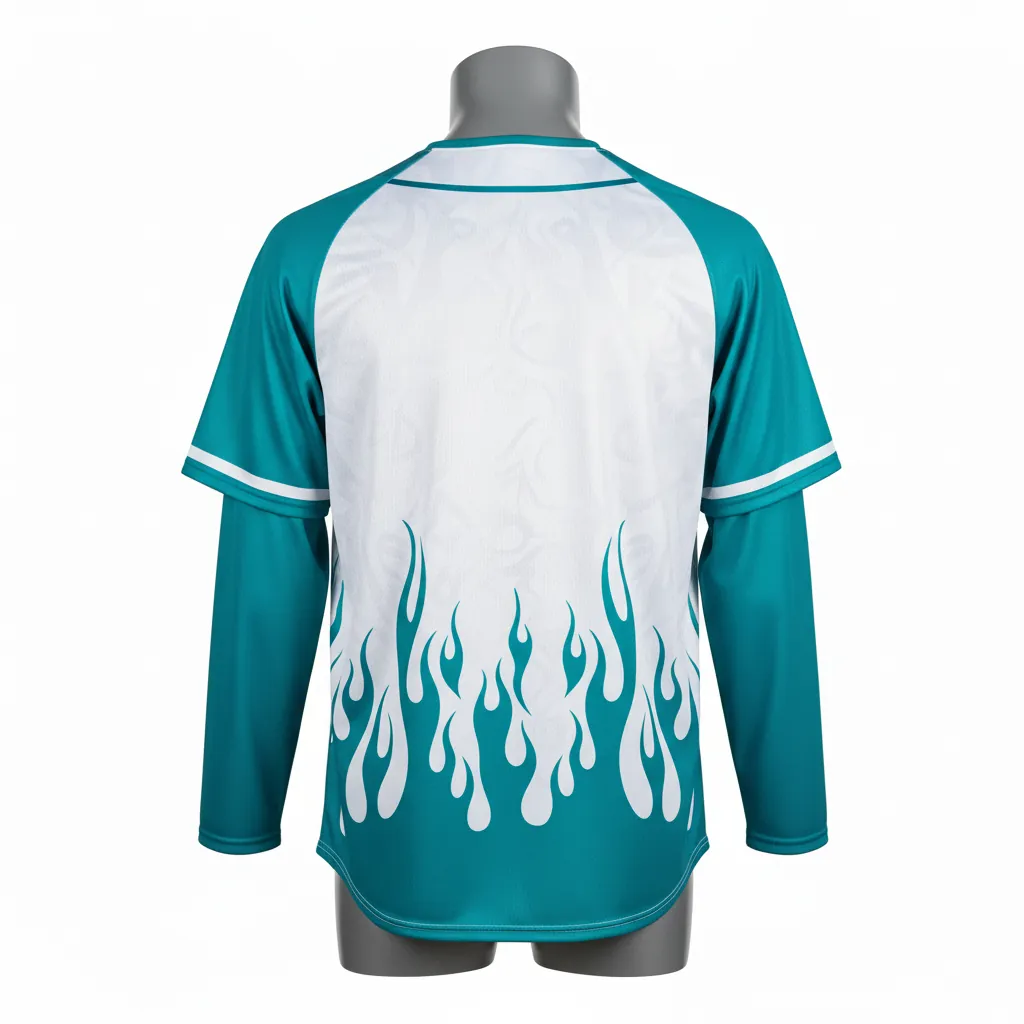 Custom Baseball Batting Practice Jersey - Custom Design - Practice Jersey Full Mesh Teal Tribal Flame - Back View - HAMCO Sports Inc.