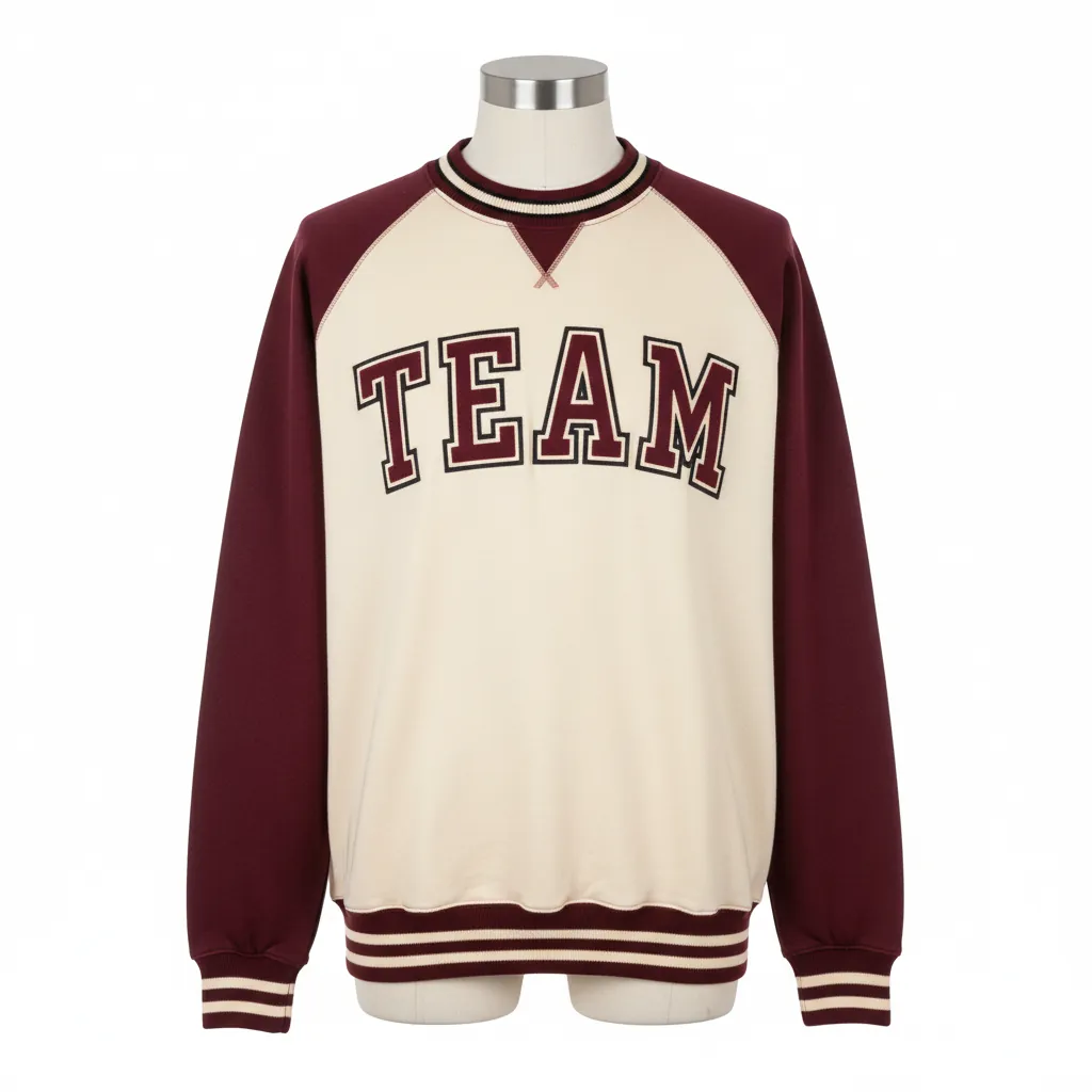 Custom Baseball Crewneck Baseball Sweatshirt - Cream, Burgundy - Sweatshirt Varsity Retro - Front View - HAMCO Sports Inc.