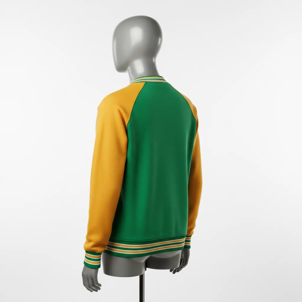 Custom Baseball Crewneck Baseball Sweatshirt - Green, Gold - Sweatshirt Kelly Varsity Retro - Back View - HAMCO Sports Inc.
