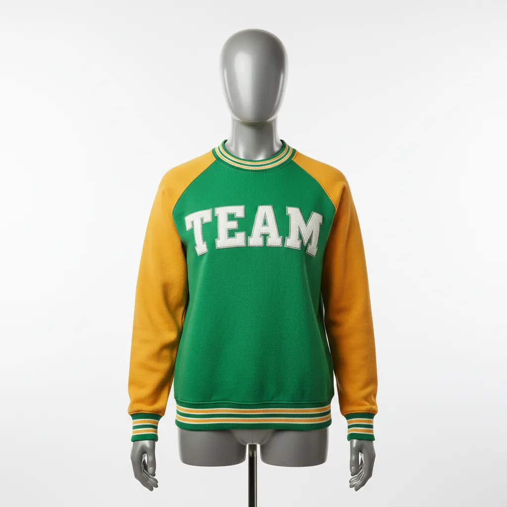 Custom Baseball Crewneck Baseball Sweatshirt - Green, Gold - Sweatshirt Kelly Varsity Retro - Front View - HAMCO Sports Inc.