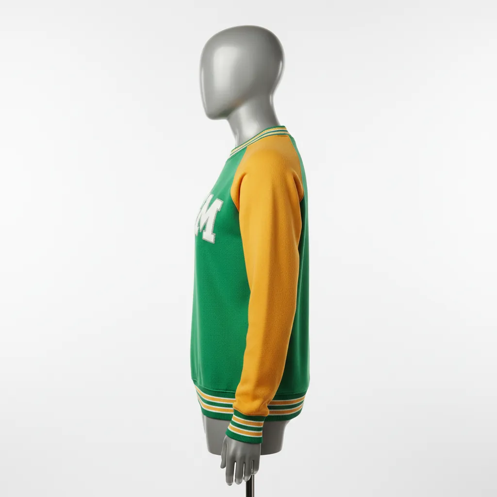 Custom Baseball Crewneck Baseball Sweatshirt - Green, Gold - Sweatshirt Kelly Varsity Retro - Side View - HAMCO Sports Inc.