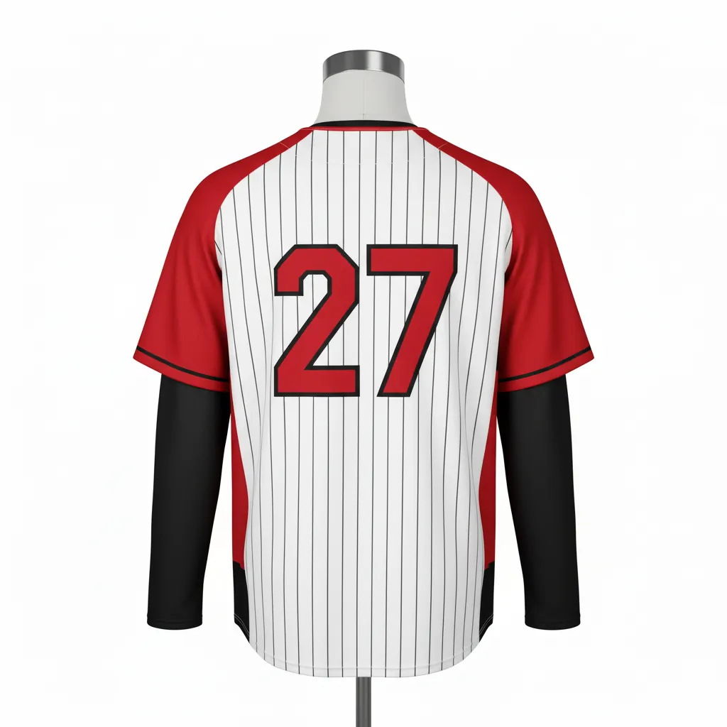 Custom Baseball Full Button Baseball Jersey - White, Red, Black - Full Button Cardinal Colorblock Script - Back View - HAMCO Sports Inc.