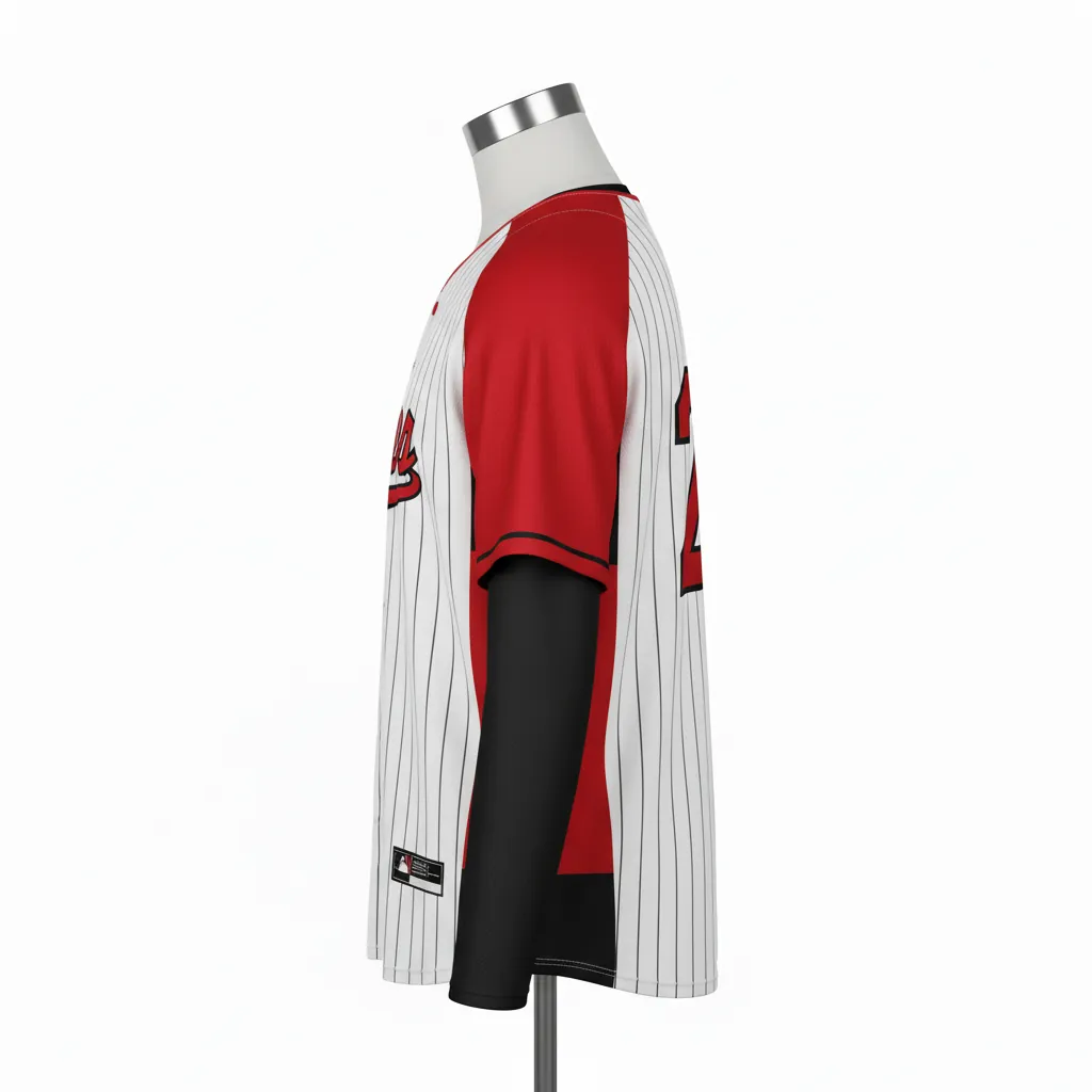 Custom Baseball Full Button Baseball Jersey - White, Red, Black - Full Button Cardinal Colorblock Script - Side View - HAMCO Sports Inc.