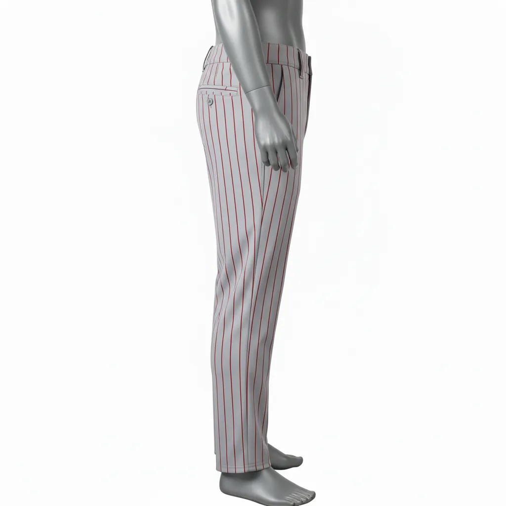 Custom Baseball Full Length Baseball Pant - Gray - Full Length Pant Cardinal Pinstripe - Side View - HAMCO Sports Inc.