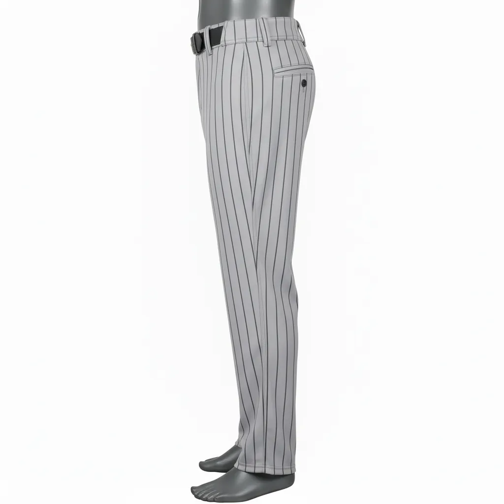 Custom Baseball Full Length Baseball Pant - Gray - Full Length Pant Charcoal Pinstripe - Side View - HAMCO Sports Inc.