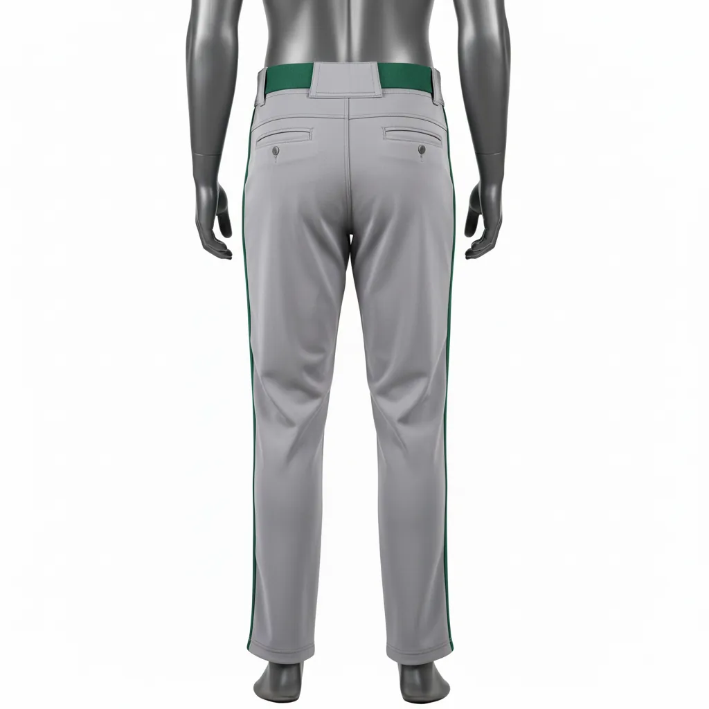 Custom Baseball Full Length Baseball Pant - Gray, Green - Full Length Pant Forest Double Piped - Back View - HAMCO Sports Inc.