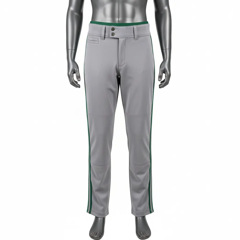 Custom Baseball Full Length Baseball Pant - Gray, Green - Full Length Pant Forest Double Piped - Front View - HAMCO Sports Inc.