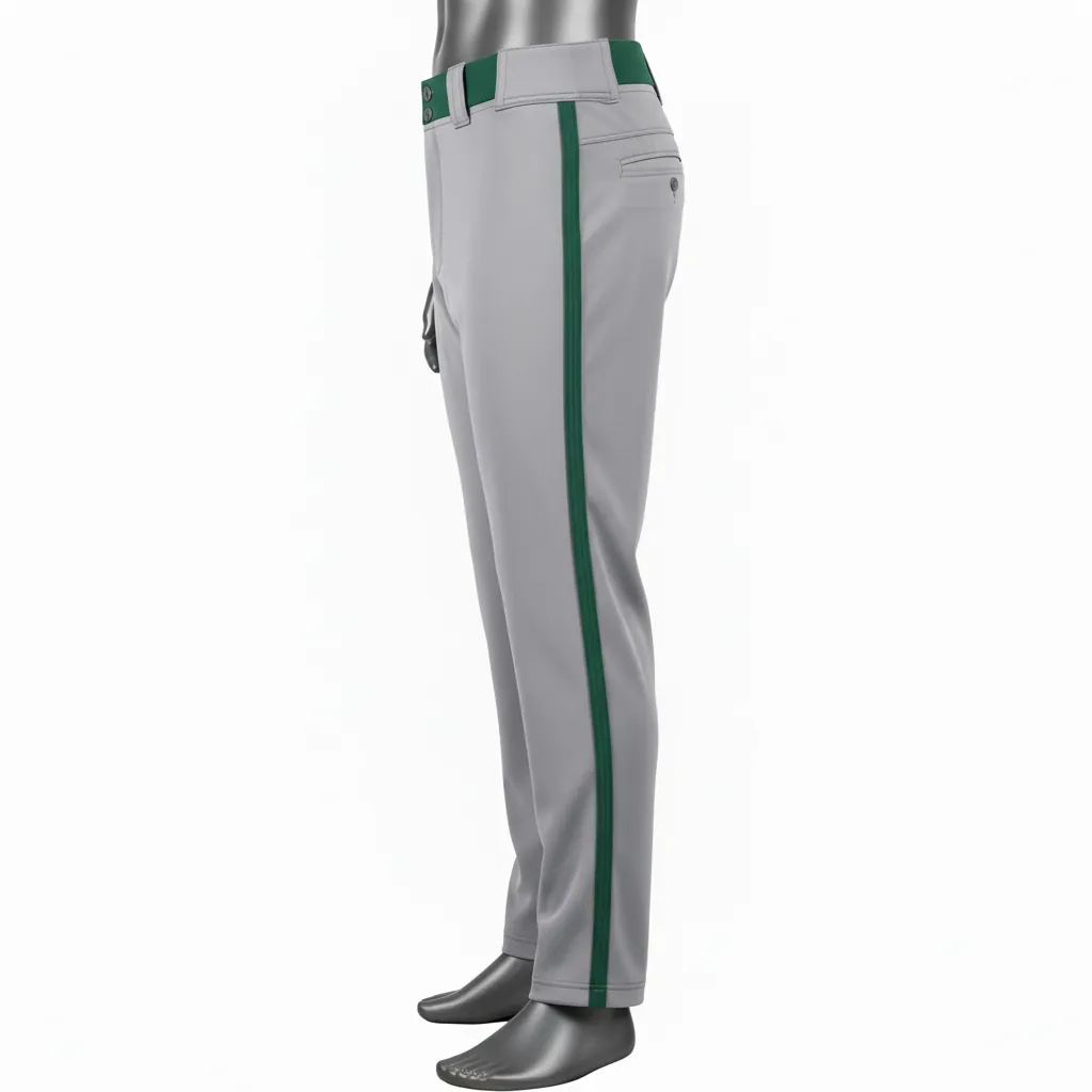 Custom Baseball Full Length Baseball Pant - Gray, Green - Full Length Pant Forest Double Piped - Side View - HAMCO Sports Inc.