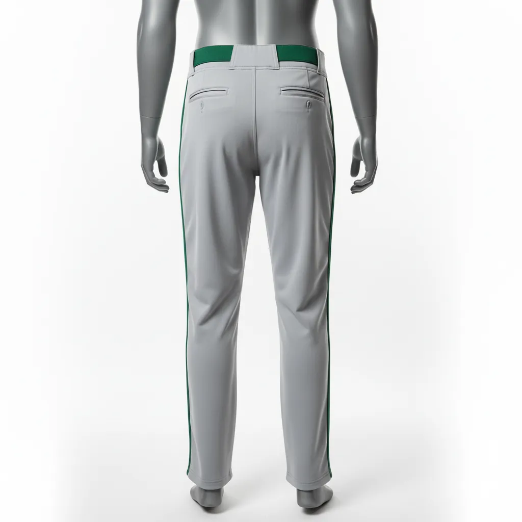 Custom Baseball Full Length Baseball Pant - Gray, Green - Full Length Pant Forest Single Piped - Back View - HAMCO Sports Inc.