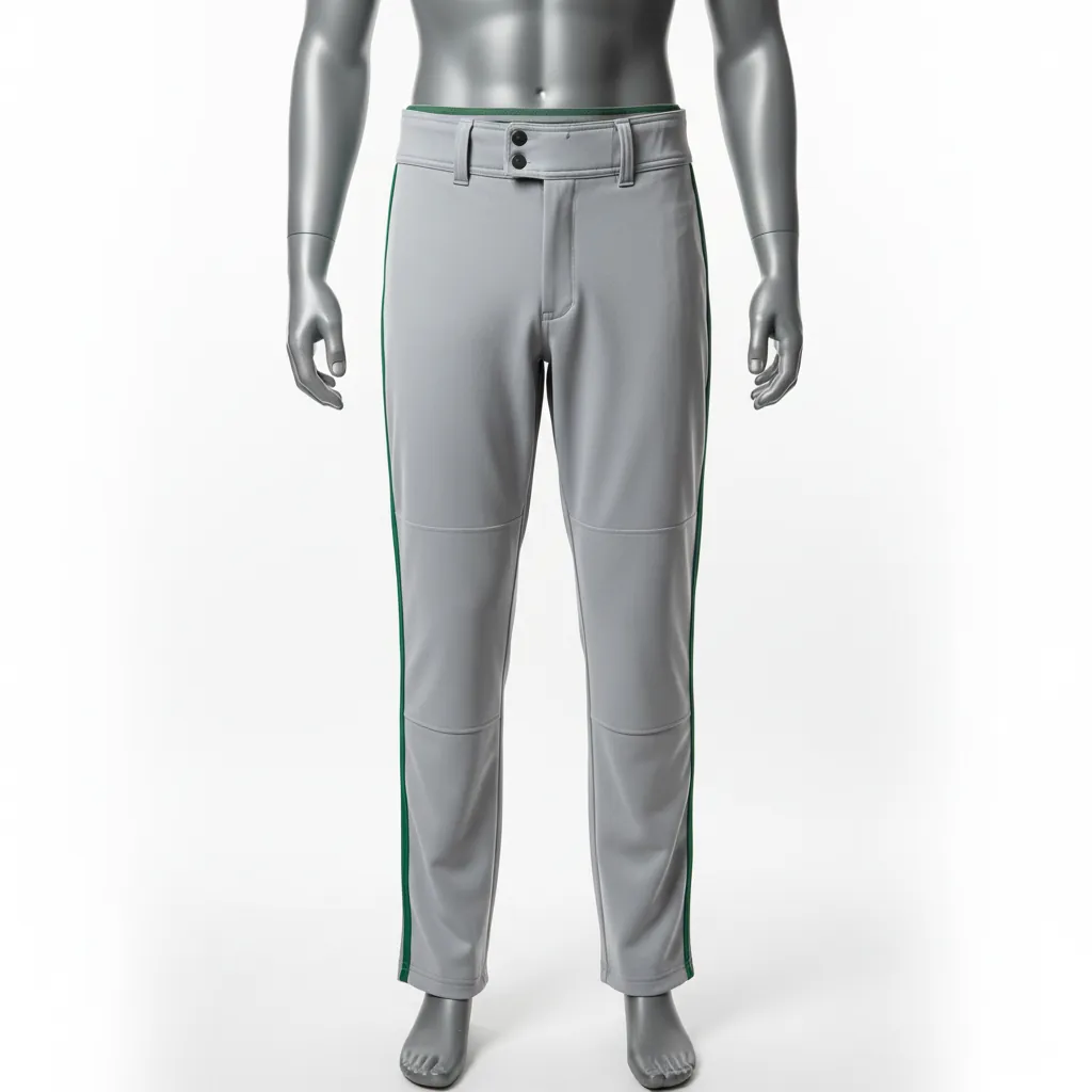 Custom Baseball Full Length Baseball Pant - Gray, Green - Full Length Pant Forest Single Piped - Front View - HAMCO Sports Inc.