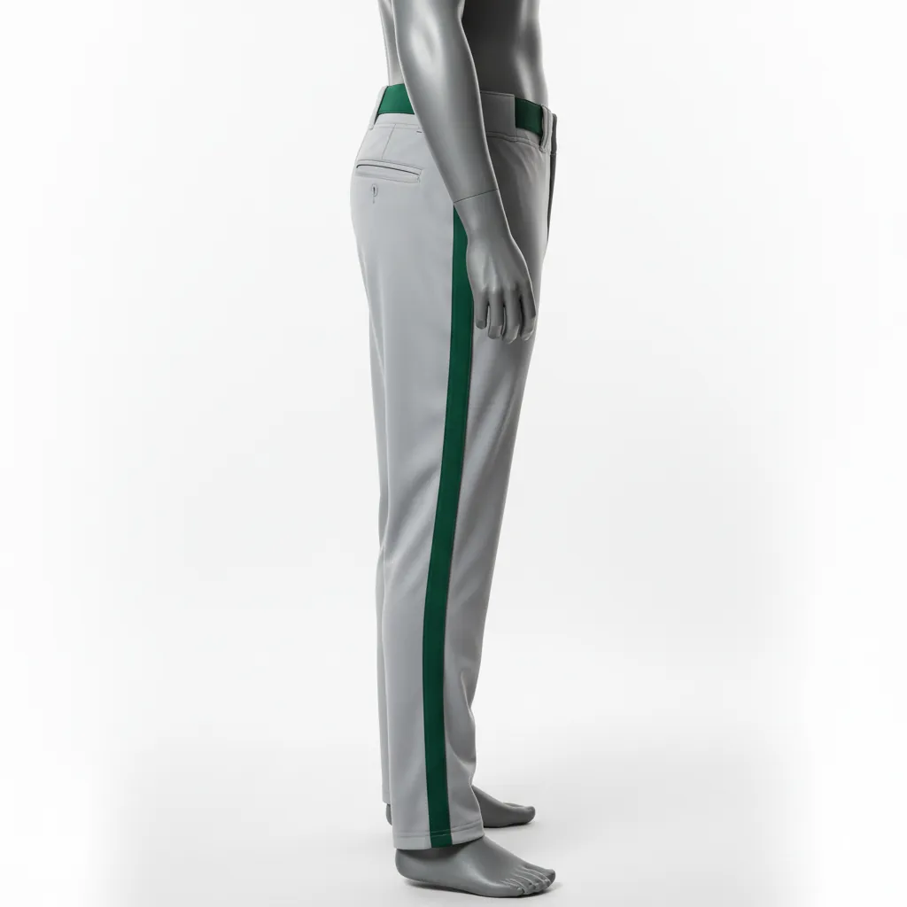 Custom Baseball Full Length Baseball Pant - Gray, Green - Full Length Pant Forest Single Piped - Side View - HAMCO Sports Inc.