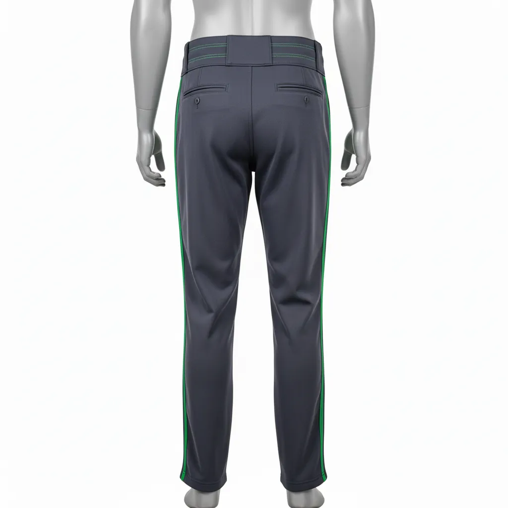 Custom Baseball Full Length Baseball Pant - Gray, Green - Full Length Pant Kelly Double Piped - Back View - HAMCO Sports Inc.