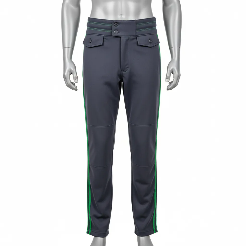 Custom Baseball Full Length Baseball Pant - Gray, Green - Full Length Pant Kelly Double Piped - Front View - HAMCO Sports Inc.