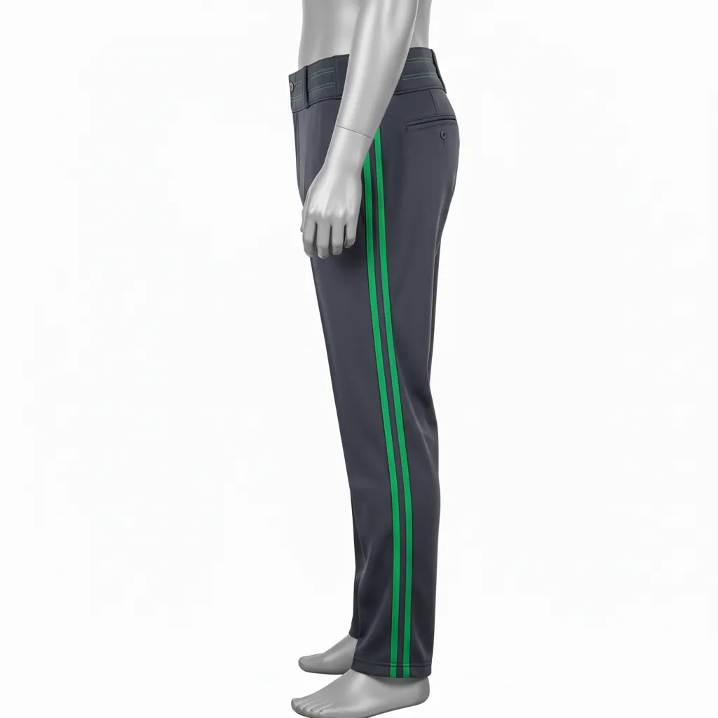 Custom Baseball Full Length Baseball Pant - Gray, Green - Full Length Pant Kelly Double Piped - Side View - HAMCO Sports Inc.