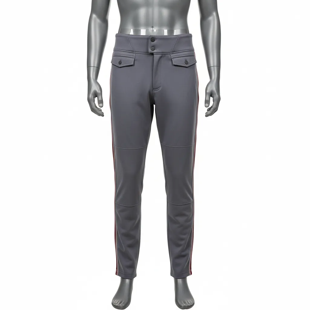 Custom Baseball Full Length Baseball Pant - Gray - Full Length Pant Maroon Double Piped - Front View - HAMCO Sports Inc.