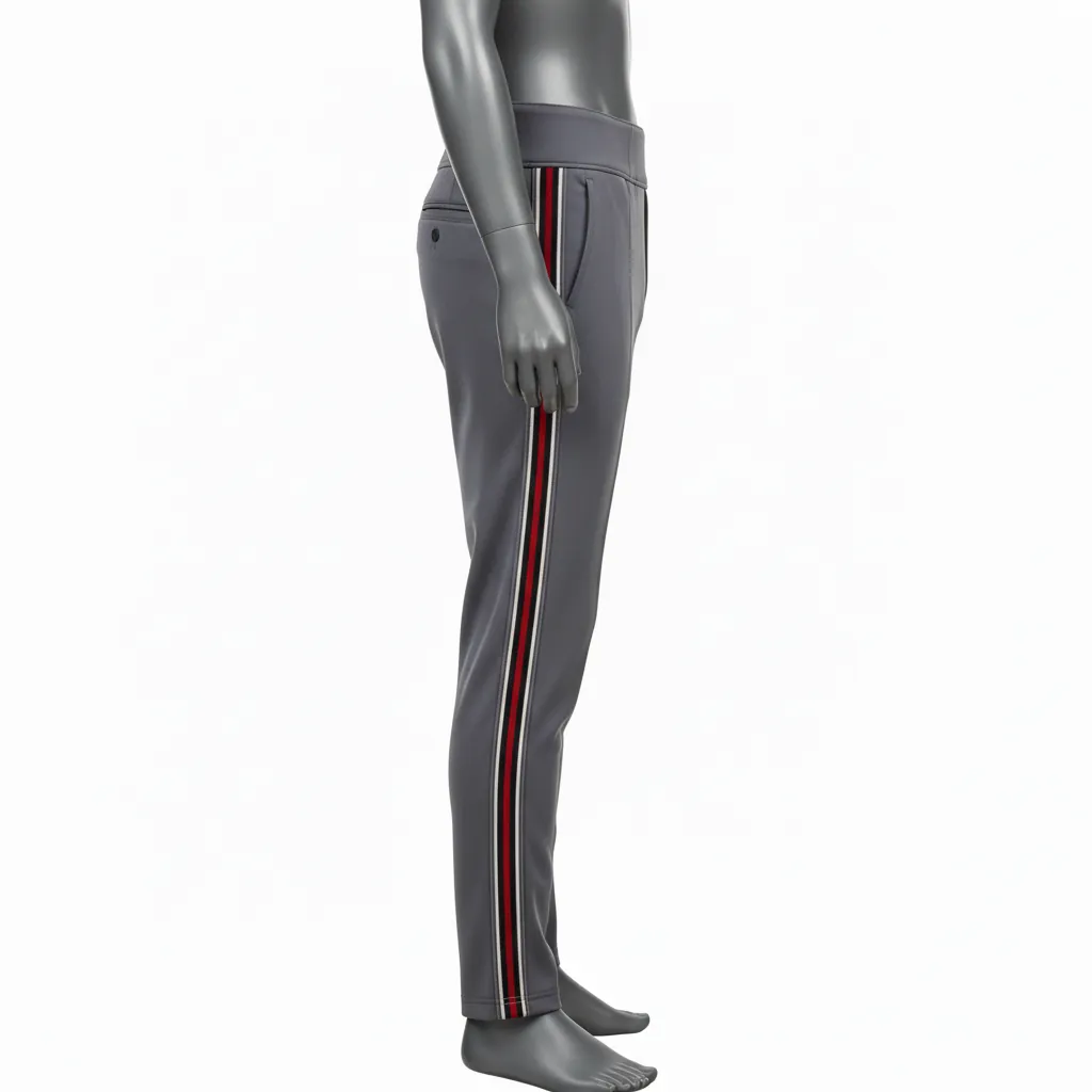 Custom Baseball Full Length Baseball Pant - Gray - Full Length Pant Maroon Double Piped - Side View - HAMCO Sports Inc.