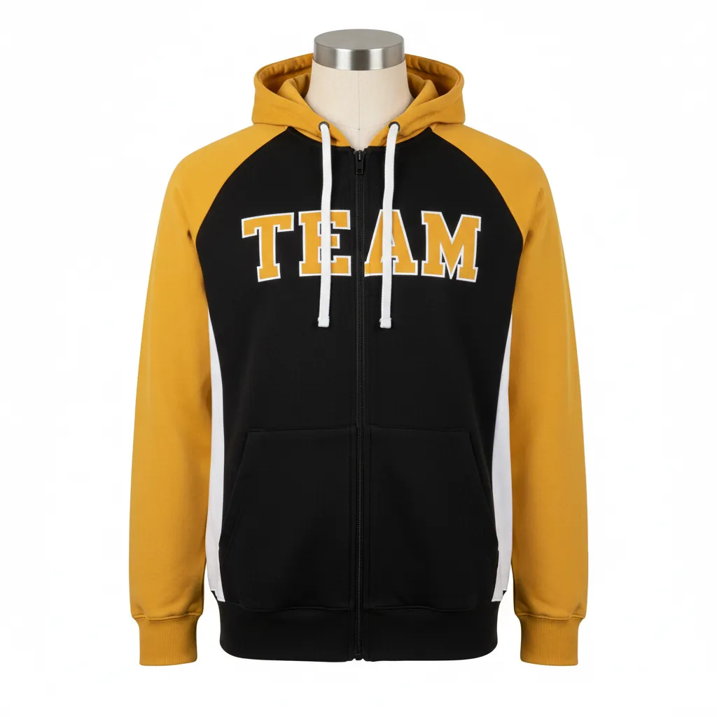 Custom Baseball Full Zip Baseball Hoodie - Black, Gold - Fullzip Hoodie Colorblock - Front View - HAMCO Sports Inc.