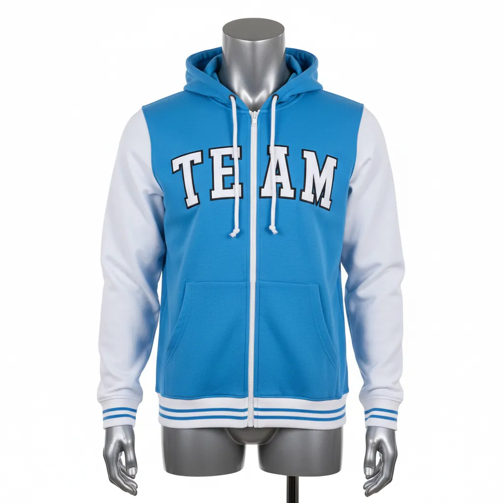 Custom Baseball Full Zip Baseball Hoodie - Blue - Fullzip Hoodie Columbia Solid - Front View - HAMCO Sports Inc.
