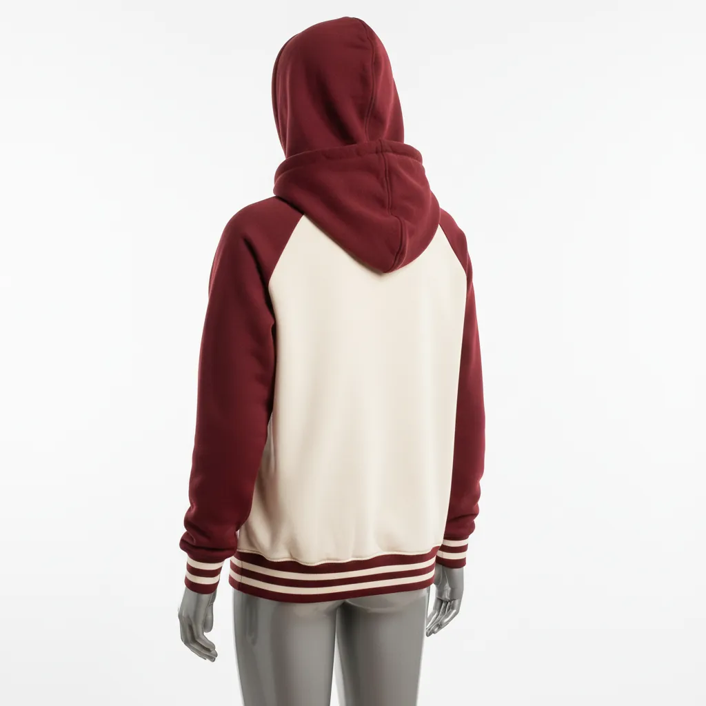 Custom Baseball Full Zip Baseball Hoodie - Cream, Burgundy - Fullzip Hoodie Varsity Retro - Back View - HAMCO Sports Inc.