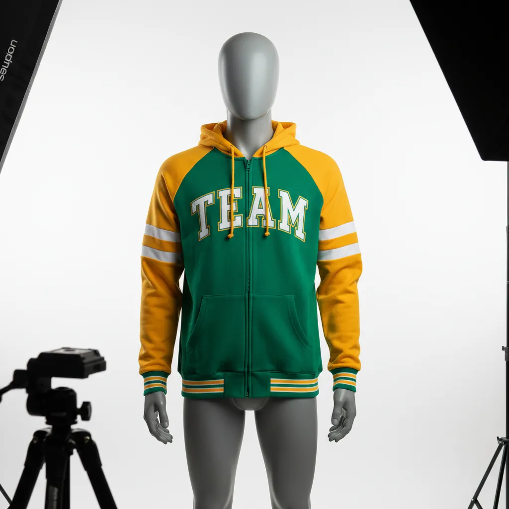 Custom Baseball Full Zip Baseball Hoodie - Green, Gold - Fullzip Hoodie Kelly Varsity Retro - Front View - HAMCO Sports Inc.