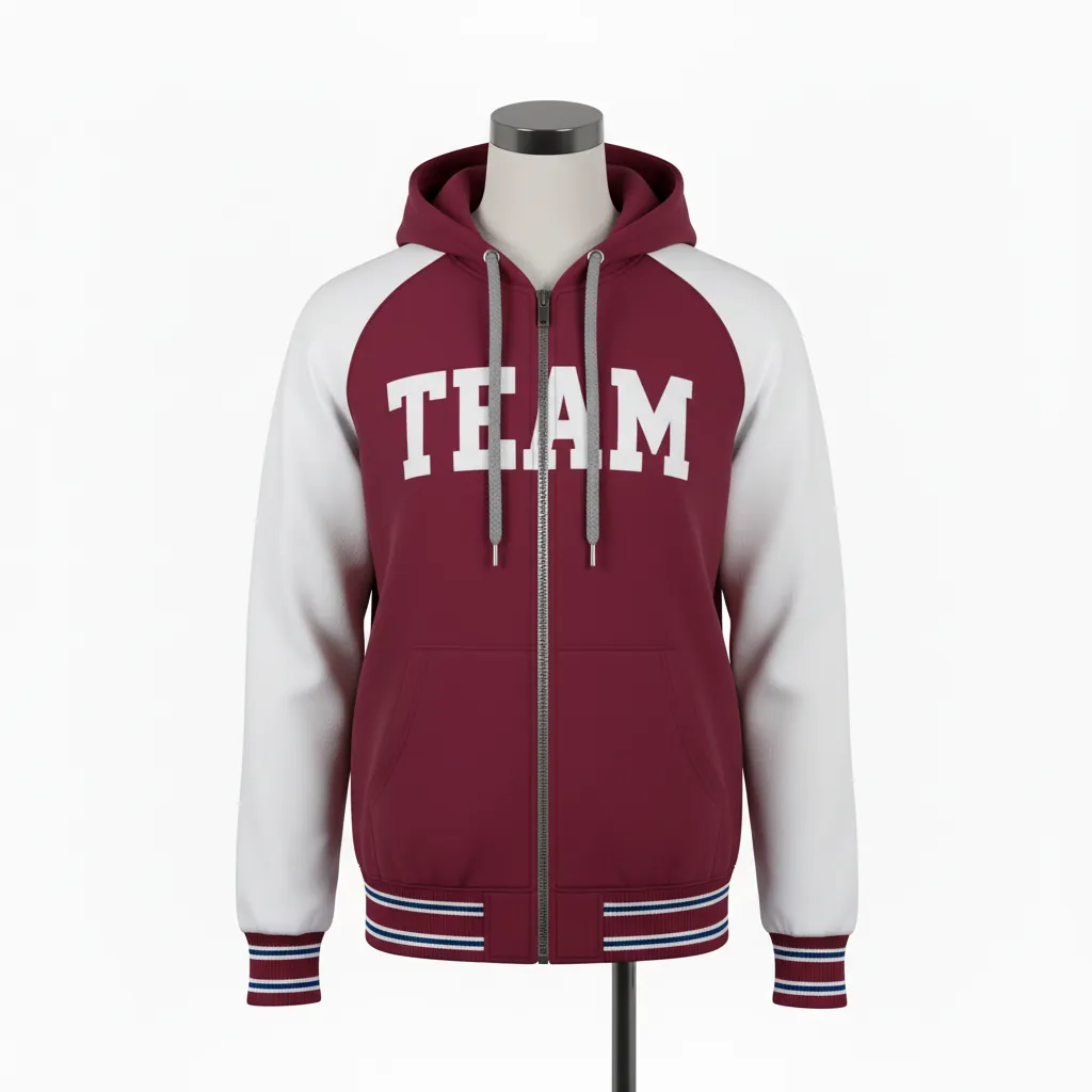 Custom Baseball Full Zip Baseball Hoodie - Custom Design - Fullzip Hoodie Maroon Solid - Front View - HAMCO Sports Inc.