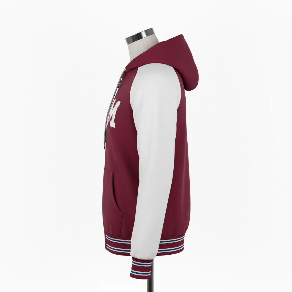 Custom Baseball Full Zip Baseball Hoodie - Custom Design - Fullzip Hoodie Maroon Solid - Side View - HAMCO Sports Inc.