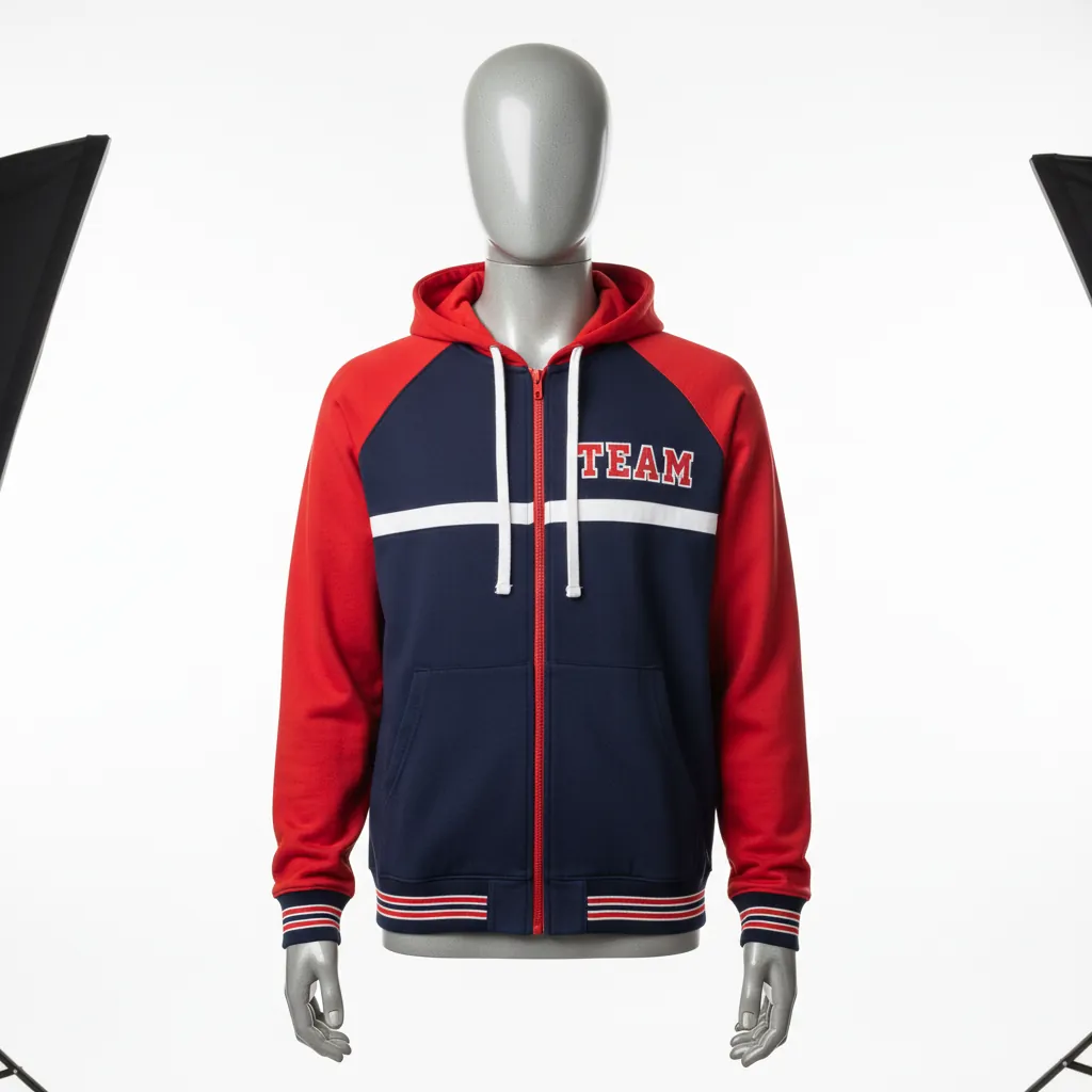 Custom Baseball Full Zip Baseball Hoodie - Navy, Red - Fullzip Hoodie Classic Varsity Retro - Front View - HAMCO Sports Inc.
