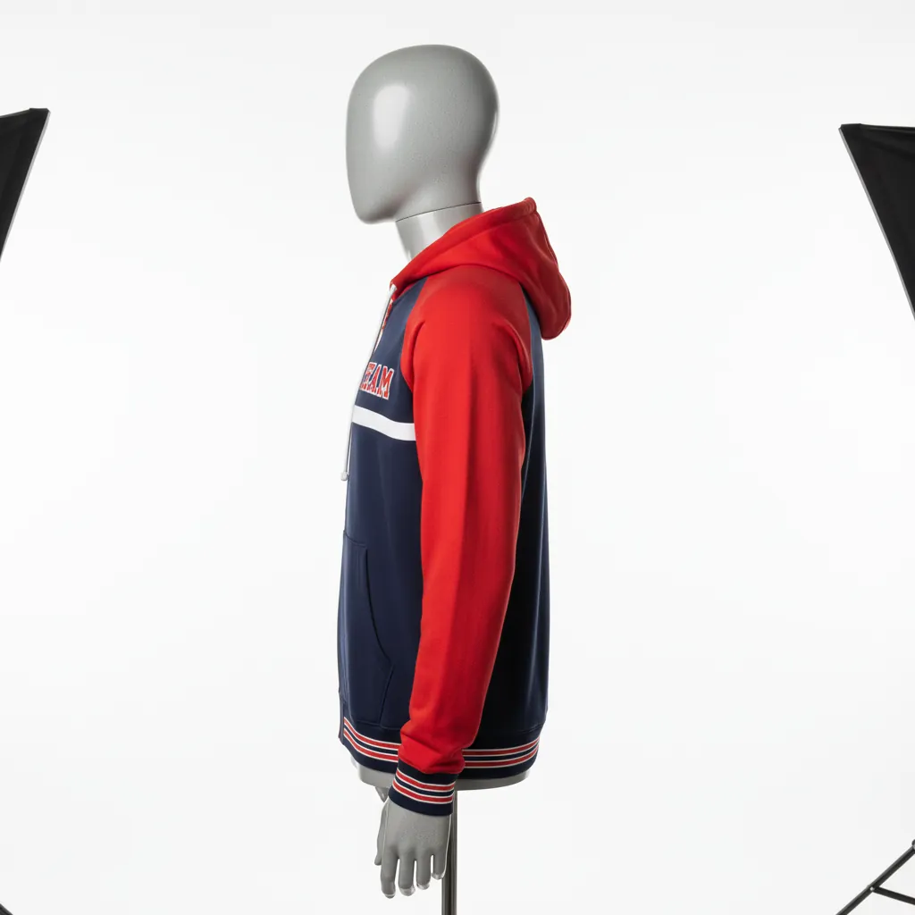 Custom Baseball Full Zip Baseball Hoodie - Navy, Red - Fullzip Hoodie Classic Varsity Retro - Side View - HAMCO Sports Inc.