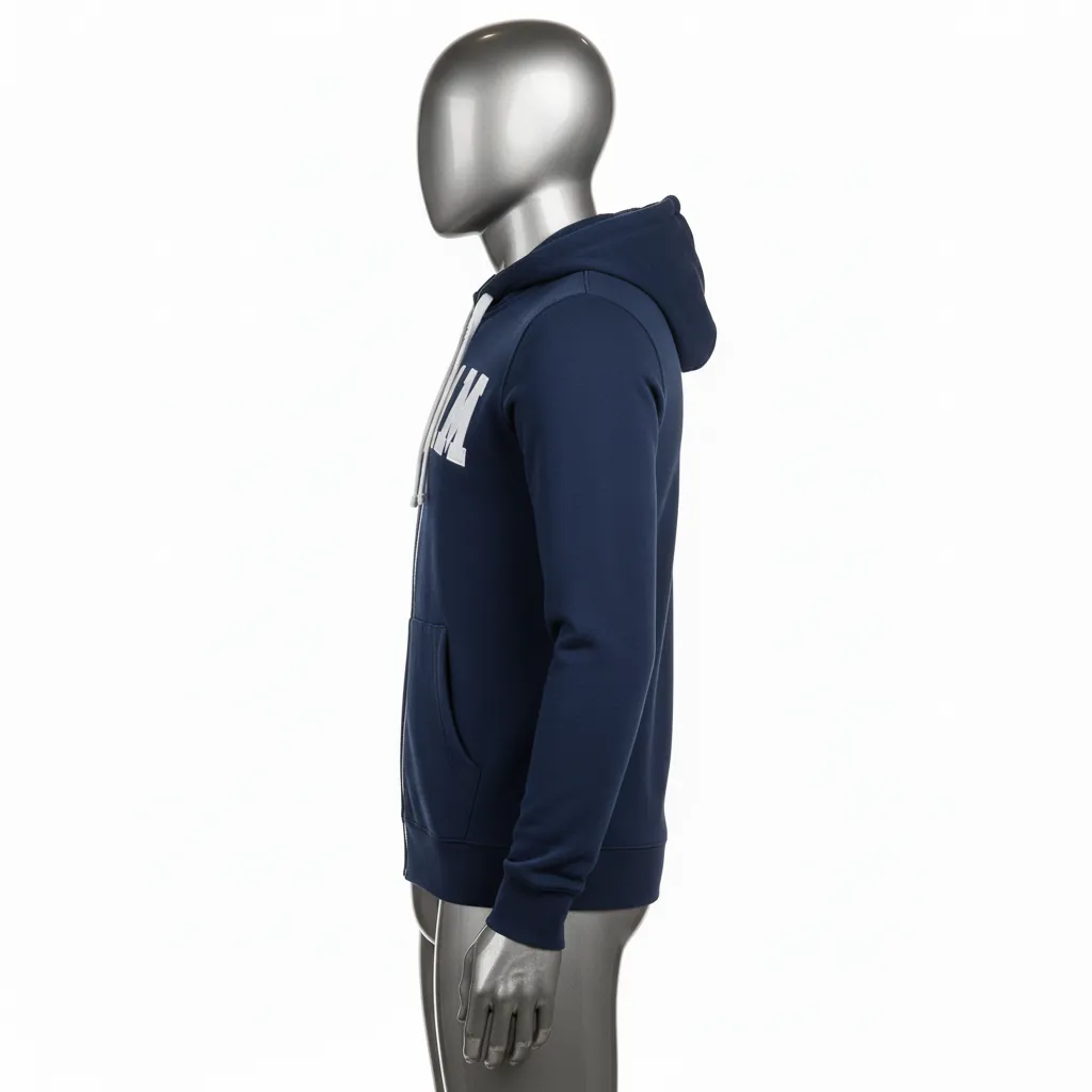Custom Baseball Full Zip Baseball Hoodie - Navy - Fullzip Hoodie Solid - Side View - HAMCO Sports Inc.