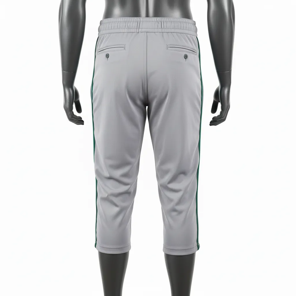 Custom Baseball Knicker Style Baseball Pant - Gray, Green - Knicker Pant Forest Double Piped - Back View - HAMCO Sports Inc.